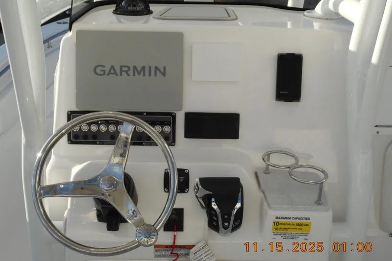 Slide: The Image of Steering console of 2026 Sea Fox 248 Side Console boat with Garmin navigation system. - 4