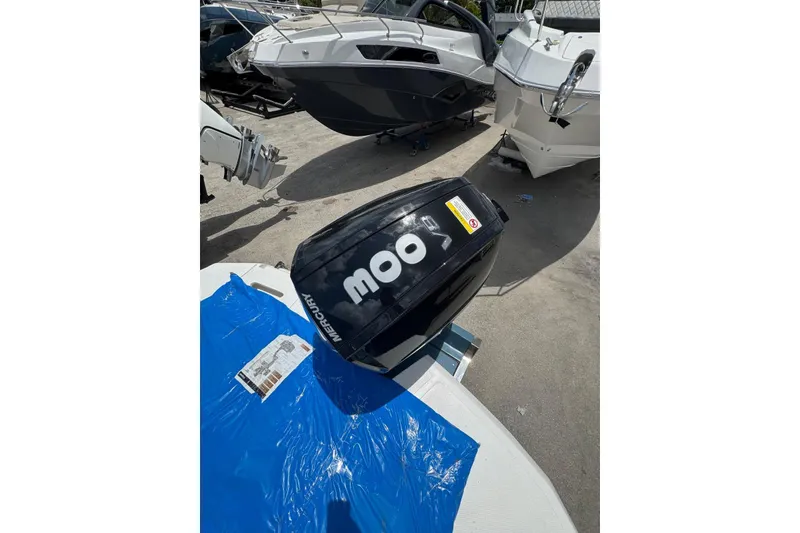 Slide: The Image of 2025 NX Boats NX270 with Mercury outboard engine displayed outdoors. - 8