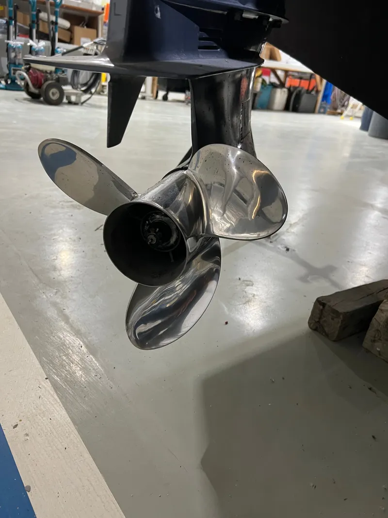 Slide: The Image of Close-up of a shiny boat propeller, Pursuit OS 315 Offshore 2008. - 35
