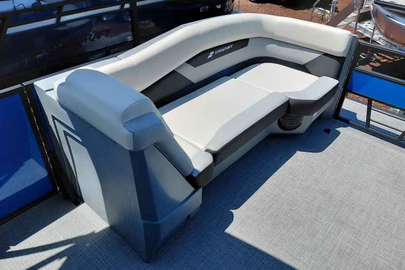 Slide: The Image of Luxurious seating on 2026 Starcraft VX 22 R DH pontoon boat, featuring modern design and comfort. - 18