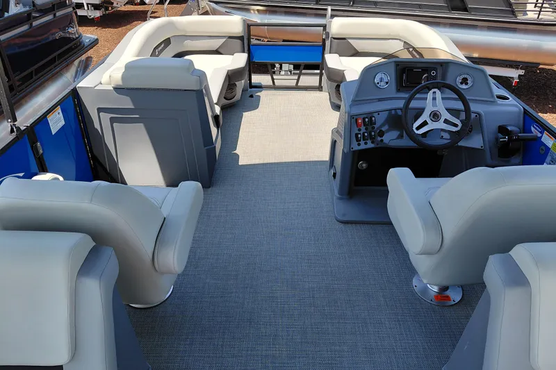 Slide: The Image of Interior view of 2026 Starcraft VX 22 R DH pontoon boat with seating and helm. - 41