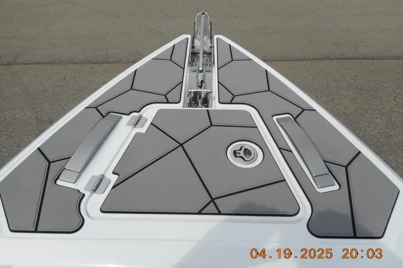 Slide: The Image of Bow of Highfield Sport 760 boat, 2025 model, featuring gray deck. - 16