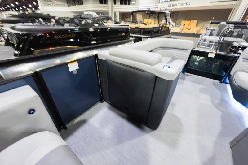 Slide: The Image of 2026 Godfrey Monaco 235 boat interior with luxurious seating and modern design. - 18