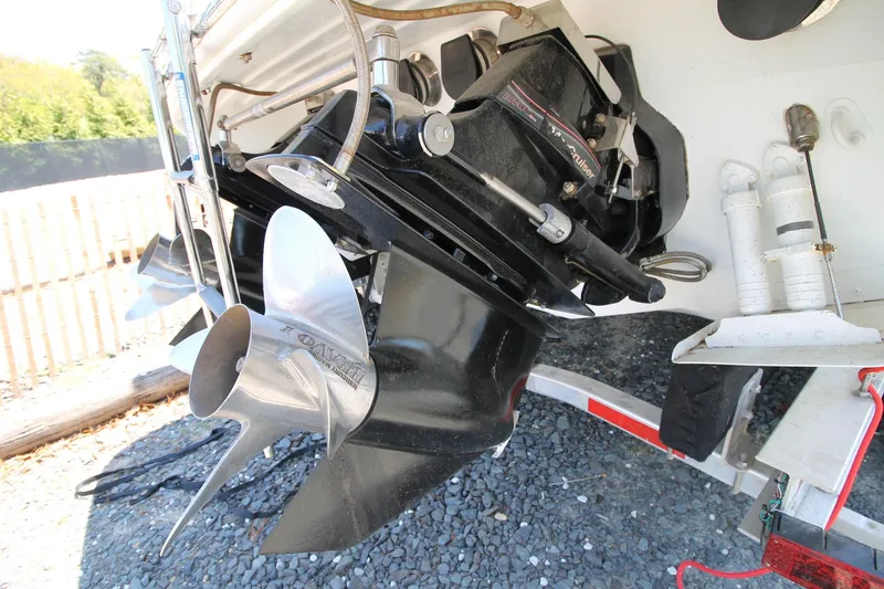 Slide: The Image of 2006 Formula 292 FASTech boat propeller and outdrive close-up on trailer. - 16