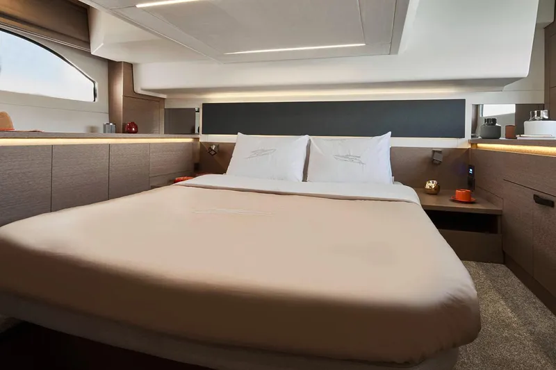 Slide: The Image of Luxurious bedroom in the 2021 Prestige 420 yacht model. - 15