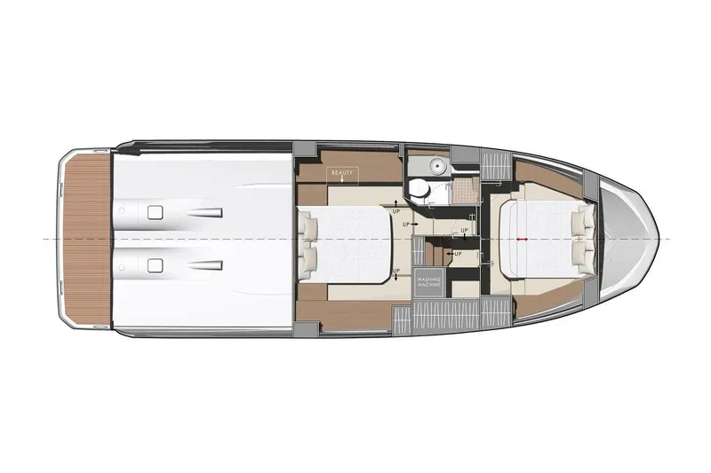 Slide: The Image of Layout of Prestige 420 yacht, 2021 model, featuring two cabins. - 21