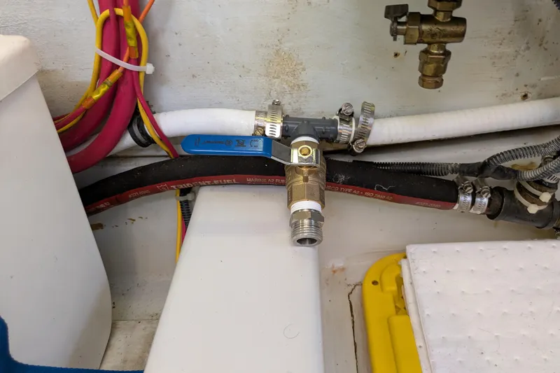 Slide: The Image of Boat plumbing system with hoses and valves, American Tug 41, 2005 model. - 80