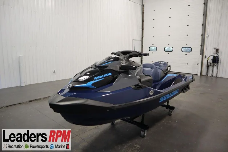 The Image of 2026 Sea-Doo GTX 170 jet ski in showroom, featuring sleek design and blue accents. - 1