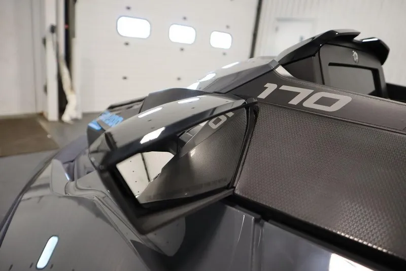 Slide: The Image of 2026 Sea-Doo GTX 170 jet ski, showcasing sleek design and modern features in a garage setting. - 8