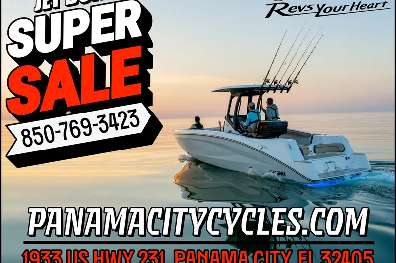 Slide: The Image of Jet boat super sale advertisement featuring 2025 Yamaha Boats AR195 on calm water. - 10