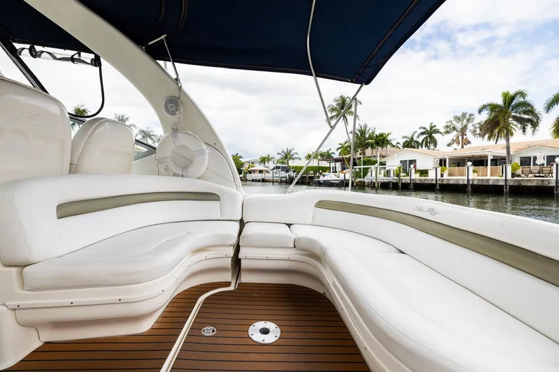 Slide: The Image of Luxurious 2007 Sea Ray 340 Sundancer boat interior with waterfront view. - 26