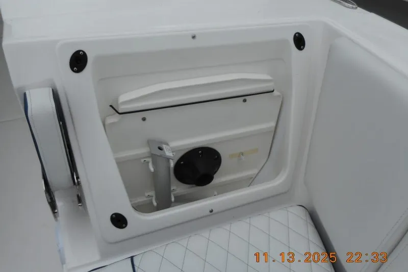 Slide: The Image of Interior view of 2025 Sea Fox 288 Traveler boat, featuring a storage compartment. - 25