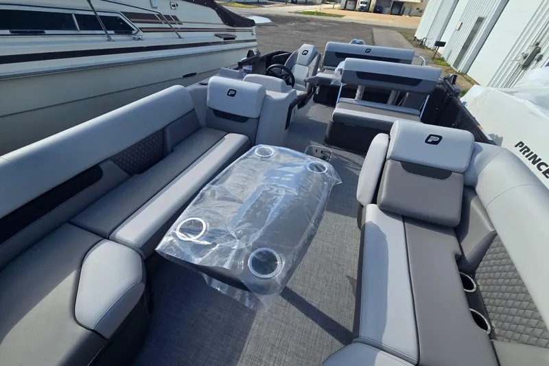Slide: The Image of 2026 Princecraft Vectra 23 RL pontoon boat with spacious seating and modern design. - 10