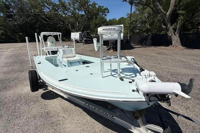 Slide: The Image of 2016 Beavertail Skiffs Vengeance boat on trailer in outdoor setting. - 8