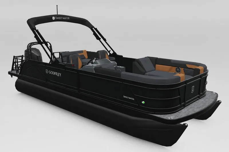 The Image of 2027 Godfrey Sweetwater 22' Tritoon with sleek black design and spacious seating. - 0