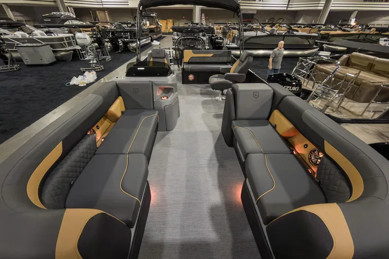 Slide: The Image of Luxurious interior of 2026 Godfrey Sweetwater 22' Tritoon with elegant seating and modern design. - 5