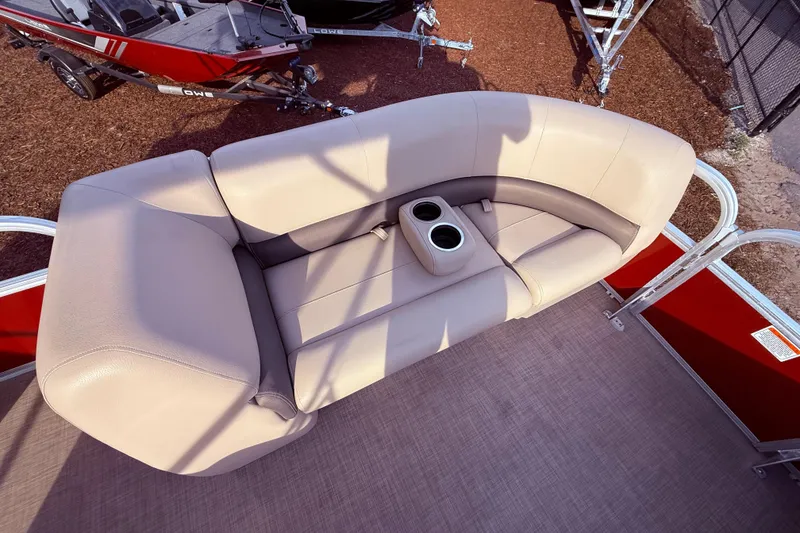 Slide: The Image of 2023 Sun Tracker Party Barge 18 DLX pontoon boat seating with cup holders. - 11