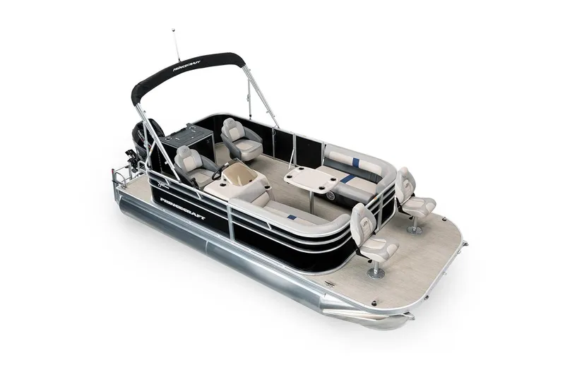Slide: The Image of Manufacturer Provided Image: 2025 Princecraft Jazz 19-4S pontoon boat with spacious seating and sleek design. - 2