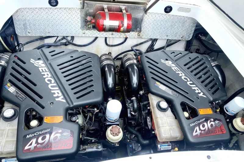 Slide: The Image of Twin Mercury MerCruiser 496 MAG HO engines in a 2005 Cobalt 343 boat. - 16