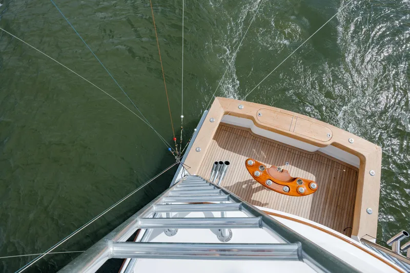 Slide: The Image of Overhead view of 2015 Jarrett Bay Hardtop Express Sportfish deck and ocean. - 33