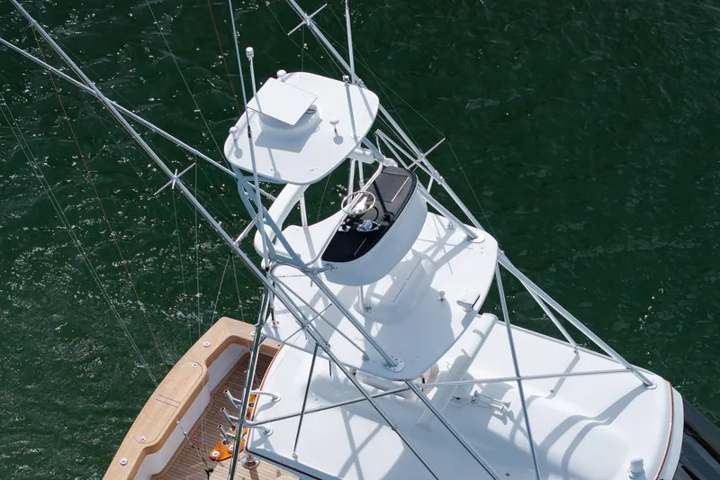 Slide: The Image of 2015 Jarrett Bay Hardtop Express Sportfish boat, aerial view of tower and deck. - 72