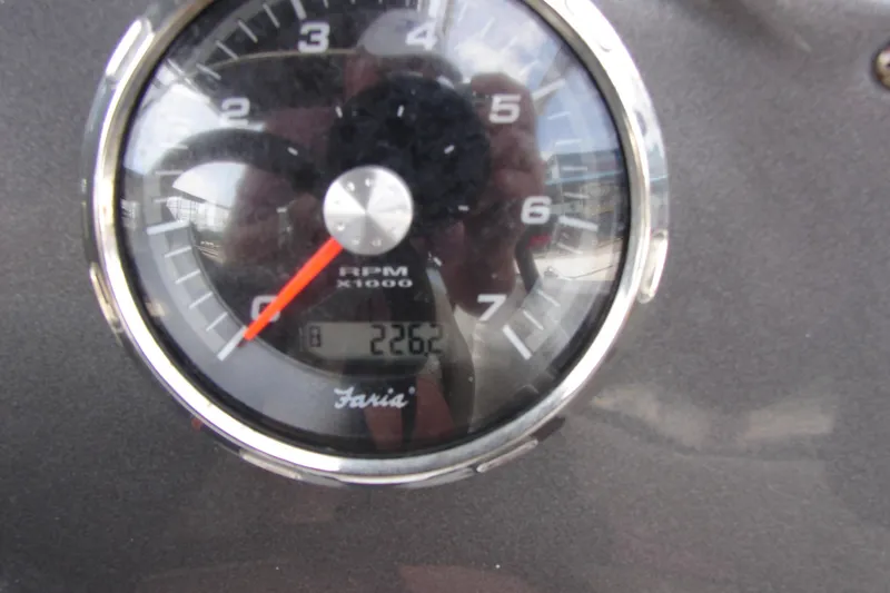 Slide: The Image of Close-up of a 2017 Hurricane SunDeck Sport 202 IO tachometer showing 2262 RPM. - 25