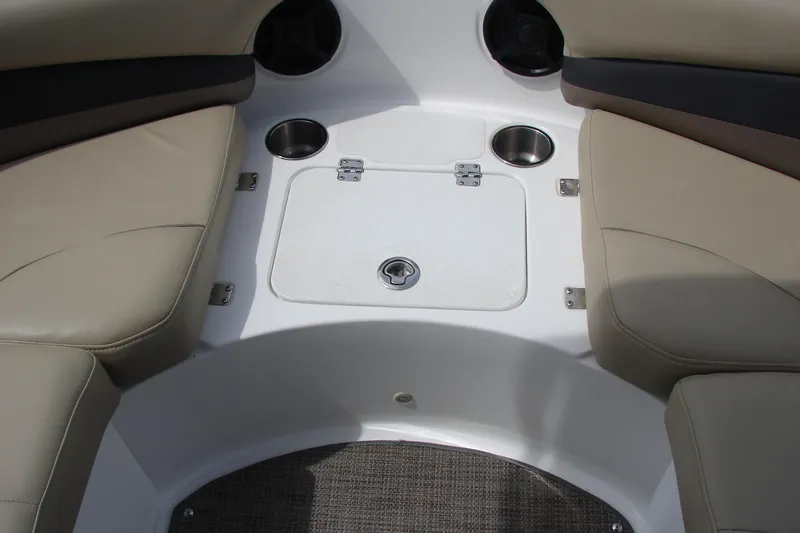 Slide: The Image of Interior seating of 2017 Hurricane SunDeck Sport 202 IO boat with cup holders. - 32