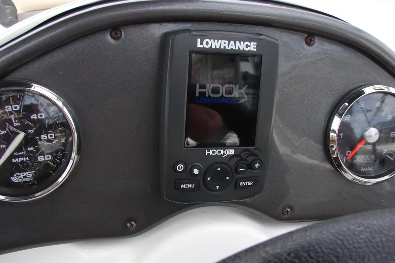 Slide: The Image of Dashboard of 2017 Hurricane SunDeck Sport 202 IO with Lowrance GPS system. - 46