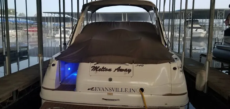 Slide: The Image of 1999 Sea Ray 340 Sundancer docked, covered, Evansville, IN. - 20