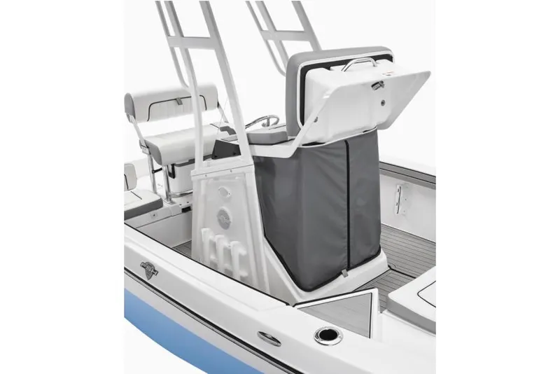 Slide: The Image of 2025 Yamaha Boats 195 FSH Sport interior, featuring sleek seating and storage compartments. - 12