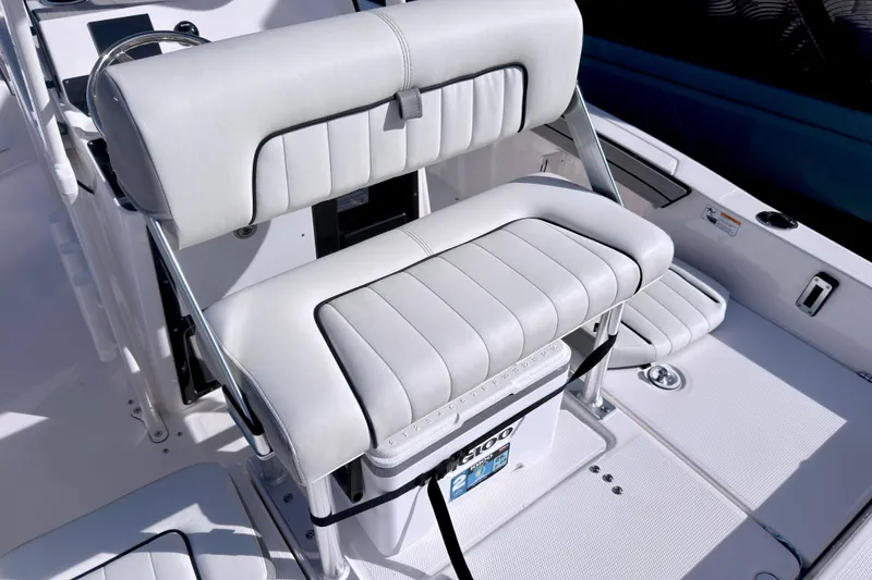 Slide: The Image of 2025 Yamaha Boats 195 FSH Sport interior seating with sleek, modern design. - 24