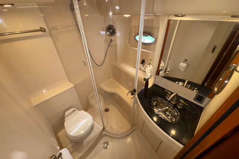 Slide: The Image of Luxurious bathroom in 2007 Meridian 411 Sedan yacht with shower and elegant fixtures. - 22