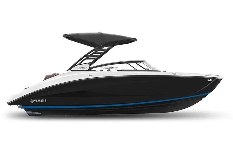 Slide: The Image of Manufacturer Provided Image: 2026 Yamaha Boats 252SD, sleek black and white design, modern canopy, side view. - 5