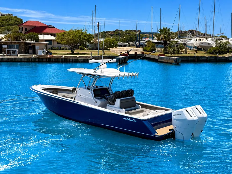 The Image of 2026 Valhalla V33 boat in harbor, blue water, sunny day. - 0