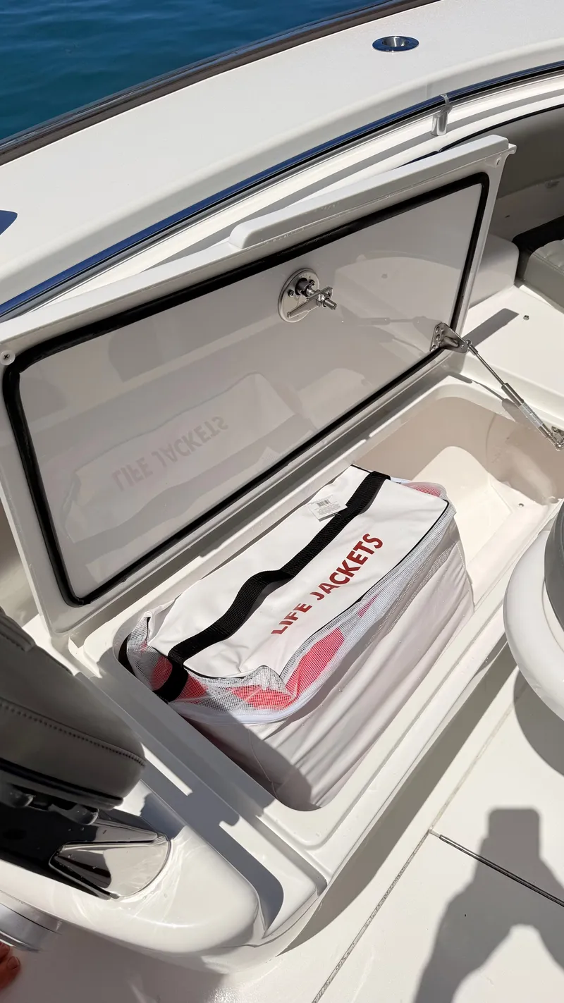 Slide: The Image of Valhalla V33 boat with life jacket storage, 2026 model. - 7