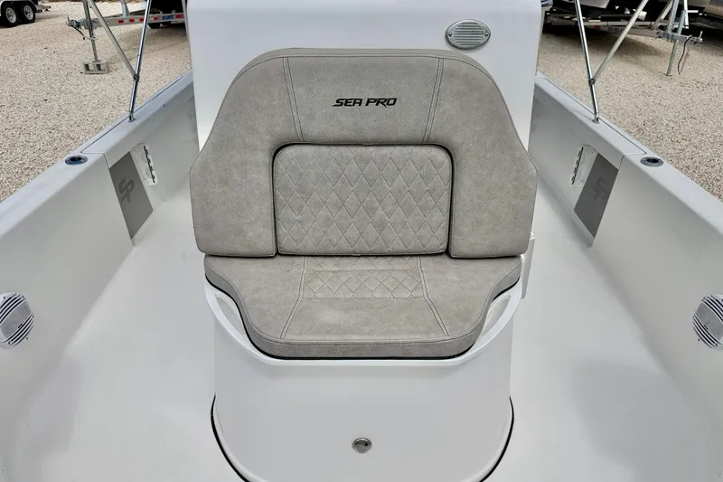 Slide: The Image of 2022 Sea Pro 248 Bay boat seat with diamond-patterned upholstery. - 9