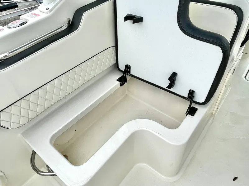 Slide: The Image of 2020 Stingray 269 DC boat, open storage compartment with padding. - 30