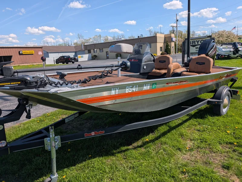 Slide: The Image of 2018 Tracker Bass Tracker 40th Anniversary boat on trailer. - 3
