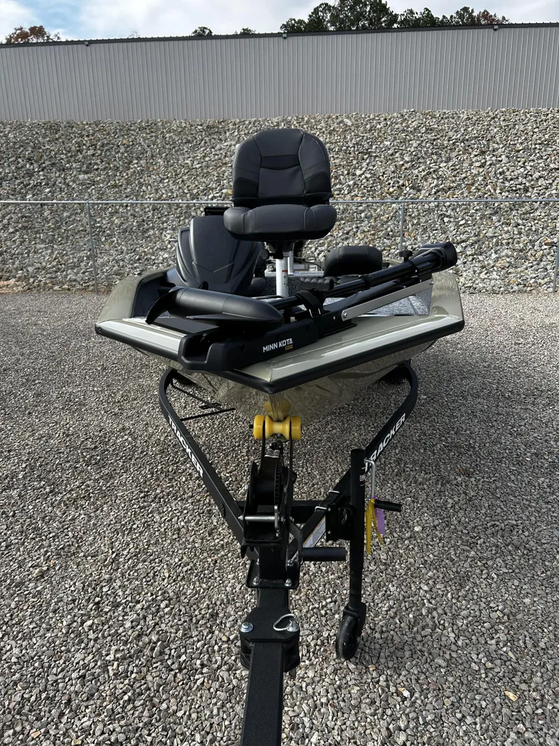 Slide: The Image of 2026 Tracker Pro Team 175 boat on trailer, front view. - 3
