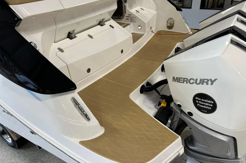 Slide: The Image of 2025 Sea Ray Sundancer 370 Outboard with Mercury engine, featuring sleek deck design. - 6
