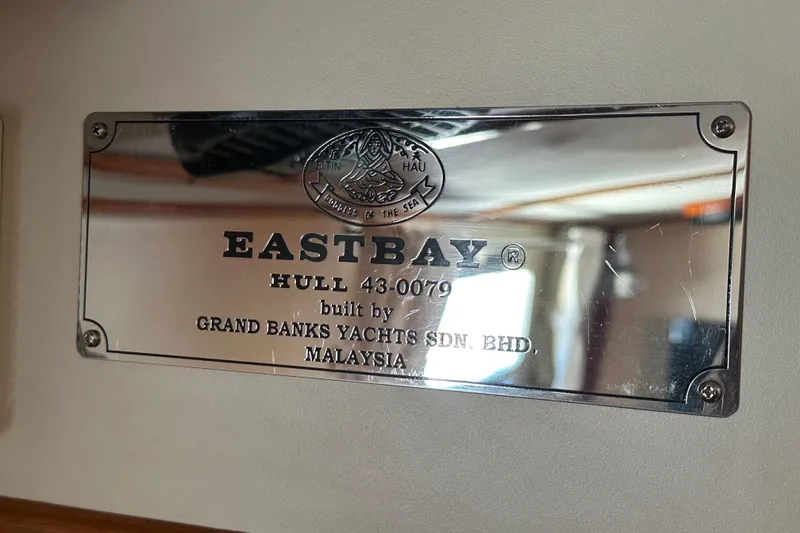 Slide: The Image of Plaque of 2003 Grand Banks 43 Eastbay HX, Hull 43-0079, built in Malaysia. - 39