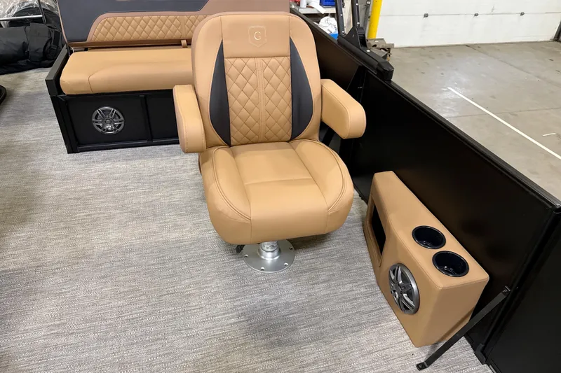 Slide: The Image of Luxurious seating on 2026 Godfrey Sweetwater 22' Tritoon with cup holders and speakers. - 40