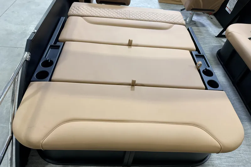Slide: The Image of Luxurious tan seating on 2026 Godfrey Sweetwater 22' Tritoon with cup holders. - 43