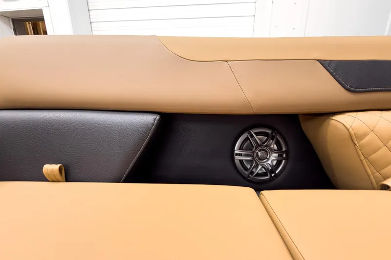 Slide: The Image of Luxurious seating and speaker detail on 2026 Godfrey Sweetwater 22' Tritoon boat. - 8