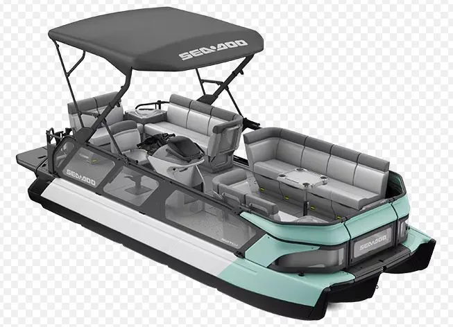 The Image of Sea-Doo CRUISE 21 300 AUDIO 2026 pontoon boat with gray canopy. - 1