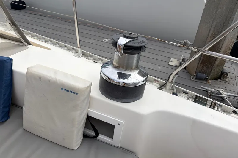 Slide: The Image of Sailboat deck with winch and West Marine cushion, Nordic 44, 1986 model. - 17