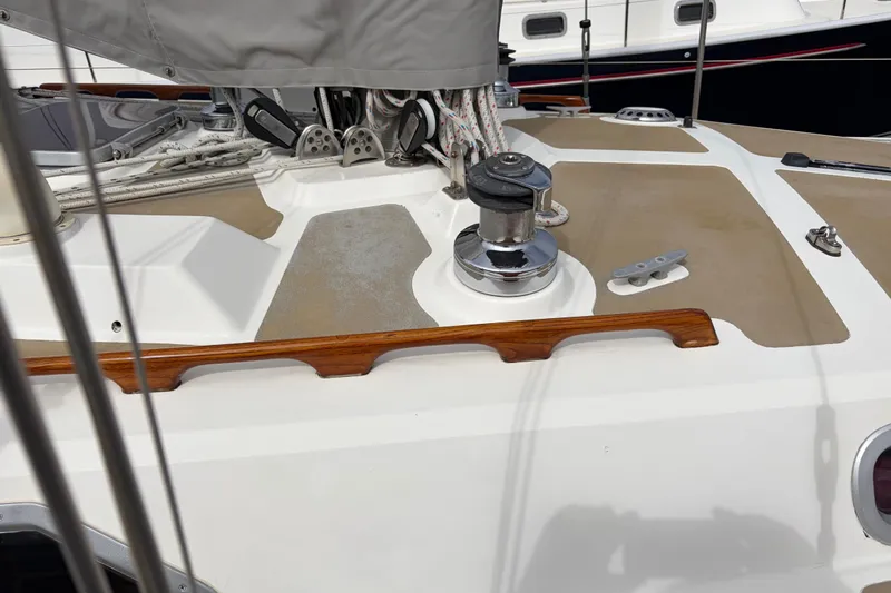 Slide: The Image of Deck of a 1986 Nordic 44 sailboat with winch and rigging details. - 18