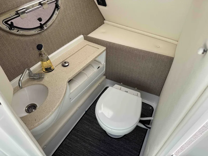 Slide: The Image of Interior of a 2021 Cobalt R5 boat toilet with sink. - 19