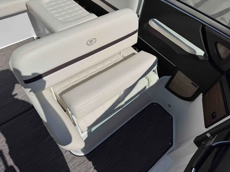 Slide: The Image of Interior of a 2021 Cobalt R5 boat with beige seating. - 20