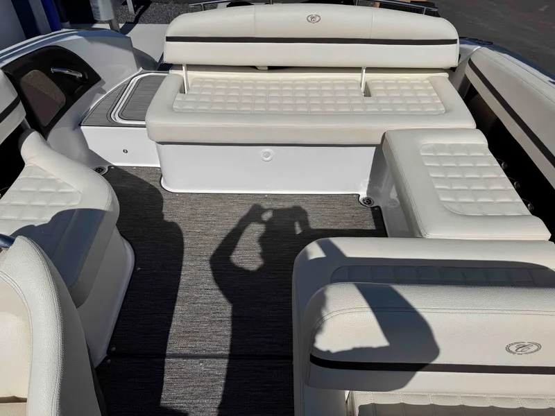 Slide: The Image of Interior of a 2021 Cobalt R5 boat with beige seating. - 22